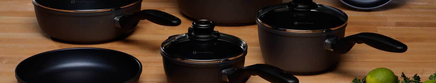 Swiss Diamond Nonstick Cookware on Kitchen Countertop