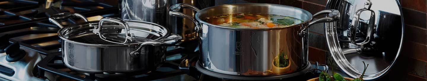 Stainless Steel American Clad Cookware on Stovetop