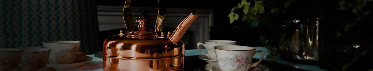 Copper Richmond Tea Kettle on Victorian Tea Table