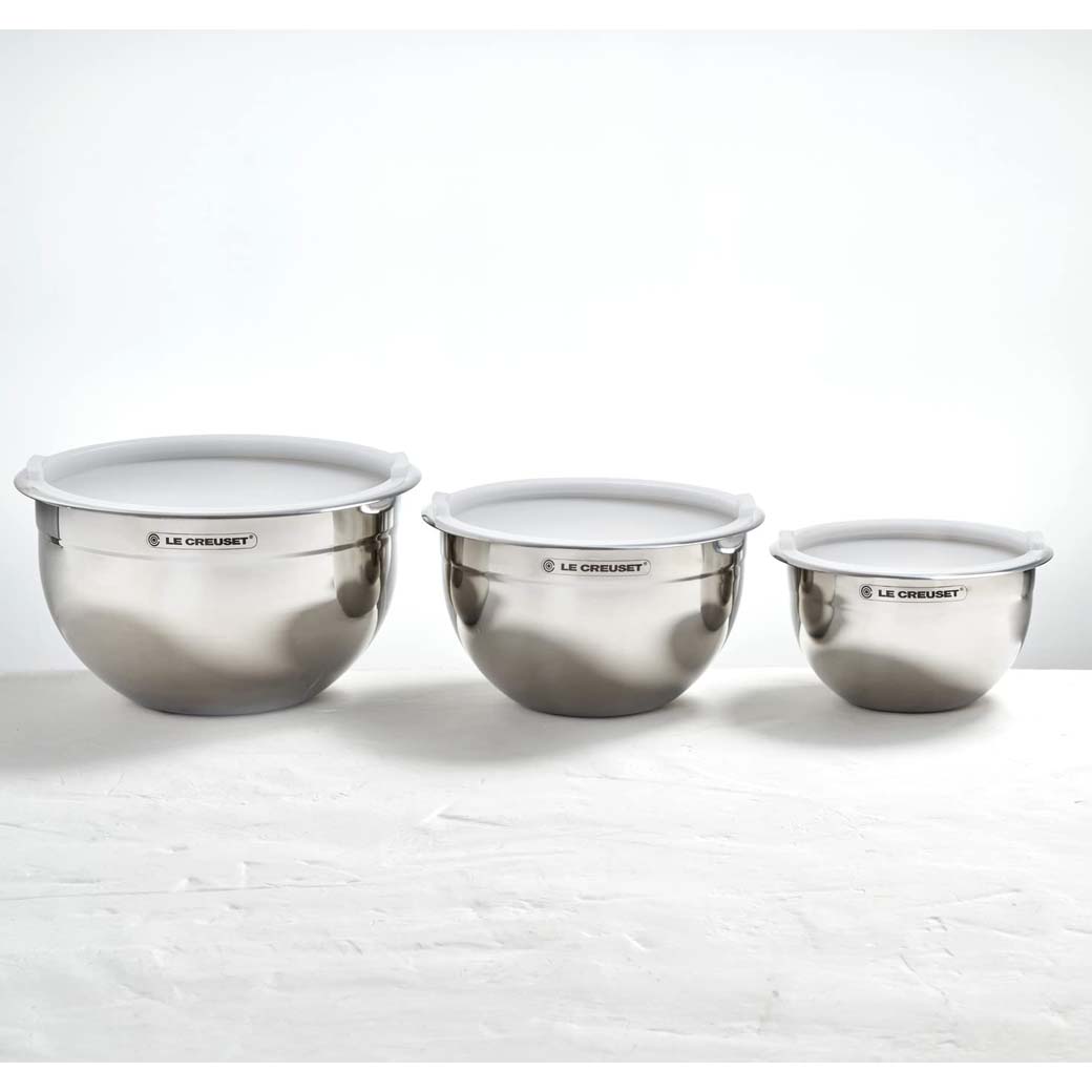 Le Creuset Set of 3 Stainless Steel Mixing Bowls with Lids