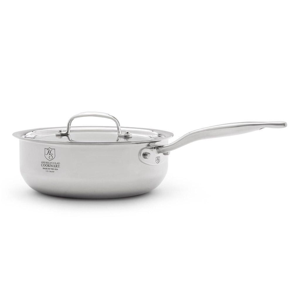 Heritage Steel 5-ply Stainless 3 Qt. Saucier Pan with Lid - J.L. Hufford