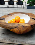 Lindsey Extra Large Teak Bowl with White Interior