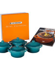 Le Creuset Set of 4 Cocottes w/ Mini-Cocotte Cookbook - J.L. Hufford