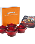 Le Creuset Set of 4 Cocottes w/ Mini-Cocotte Cookbook - J.L. Hufford