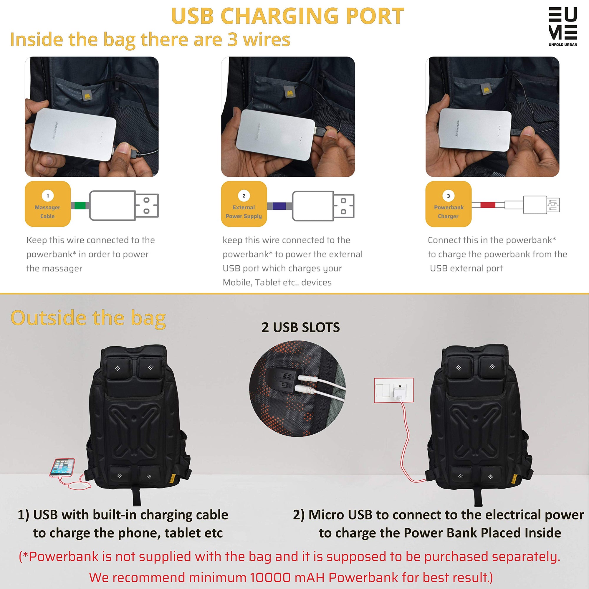 EUME Genx Massager 15.6 inch Laptop Backpack and 26 LTR Backpack with 2 Port USB Charging (Orange)