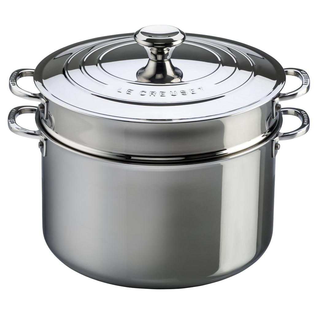 Le Creuset Stainless Steel 9 qt. Stockpot with Lid &amp; Deep Colander Insert (10″) - J.L. Hufford