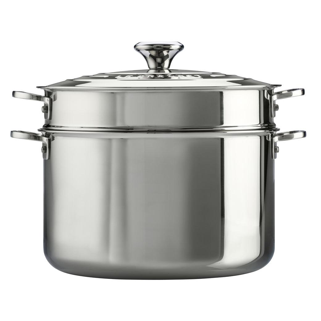 Le Creuset Stainless Steel 9 qt. Stockpot with Lid &amp; Deep Colander Insert (10″) - J.L. Hufford