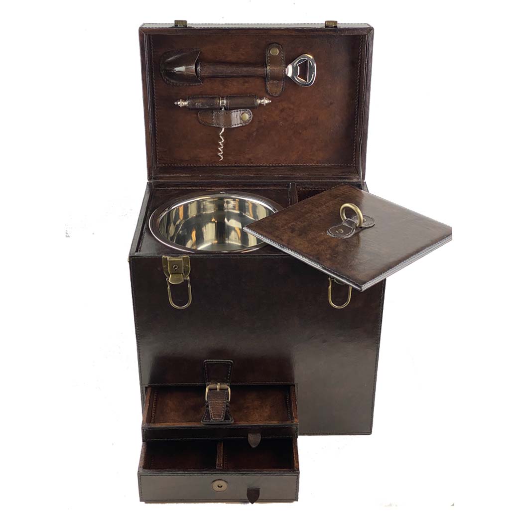 Ricci Argentieri Leather Bar Box with Tools