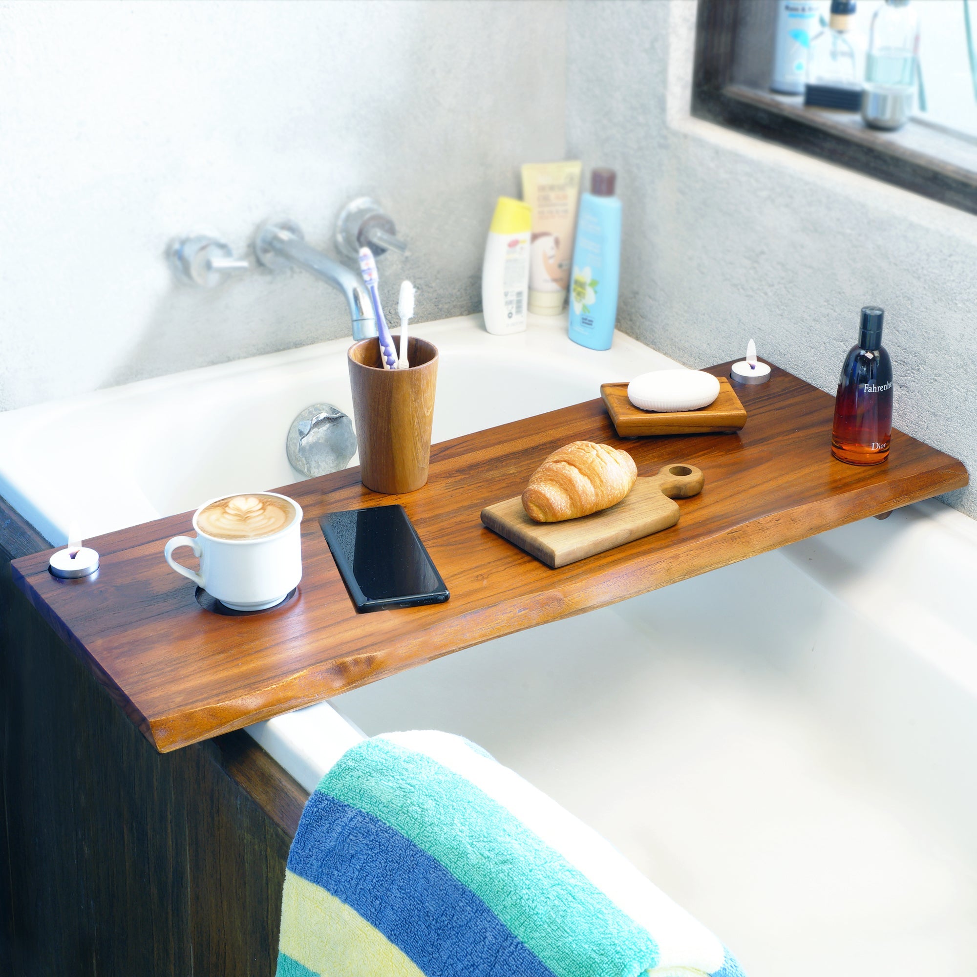 35&quot; Aida Rustic Teak Tub Caddy