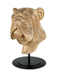 Rico & Plato Hand-Carved Wooden Bulldog Sculpture - Whitewash Finish