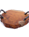 Monggo Carved Teak Serving Platter with Handles