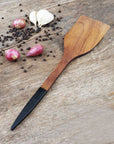 Resto Extra Large Teak Spatula with Black Handle