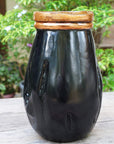 Sam Black Teak Vase with Copper Leaf Accent