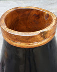 Sam Black Teak Vase with Copper Leaf Accent