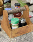 Small Teak Wood Barbeque Grill Accessory Square Caddy