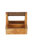 Small Teak Wood Barbeque Grill Accessory Square Caddy