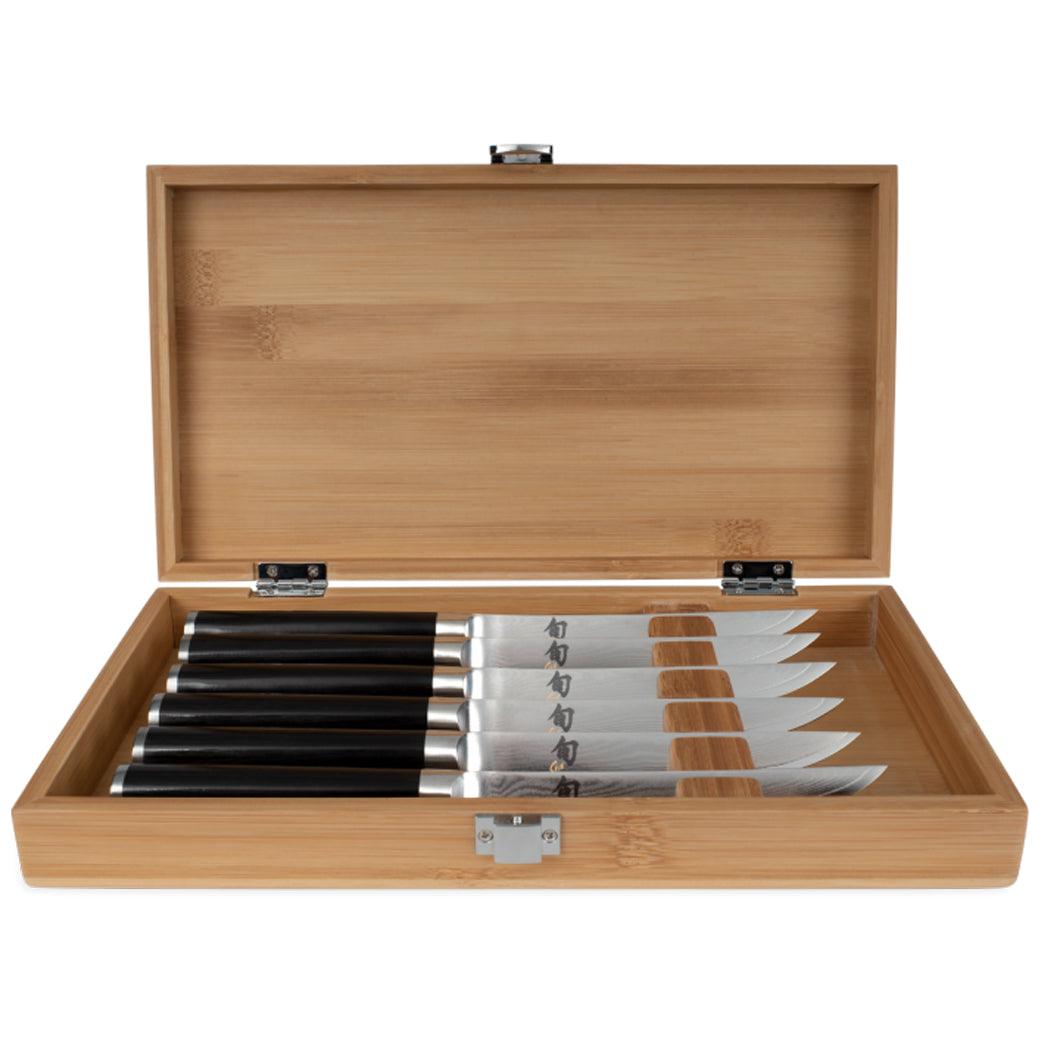 Shun Classic 6 Pc Steak Knife Set: Six Steak Knives | bamboo boxed set - J. L. Hufford