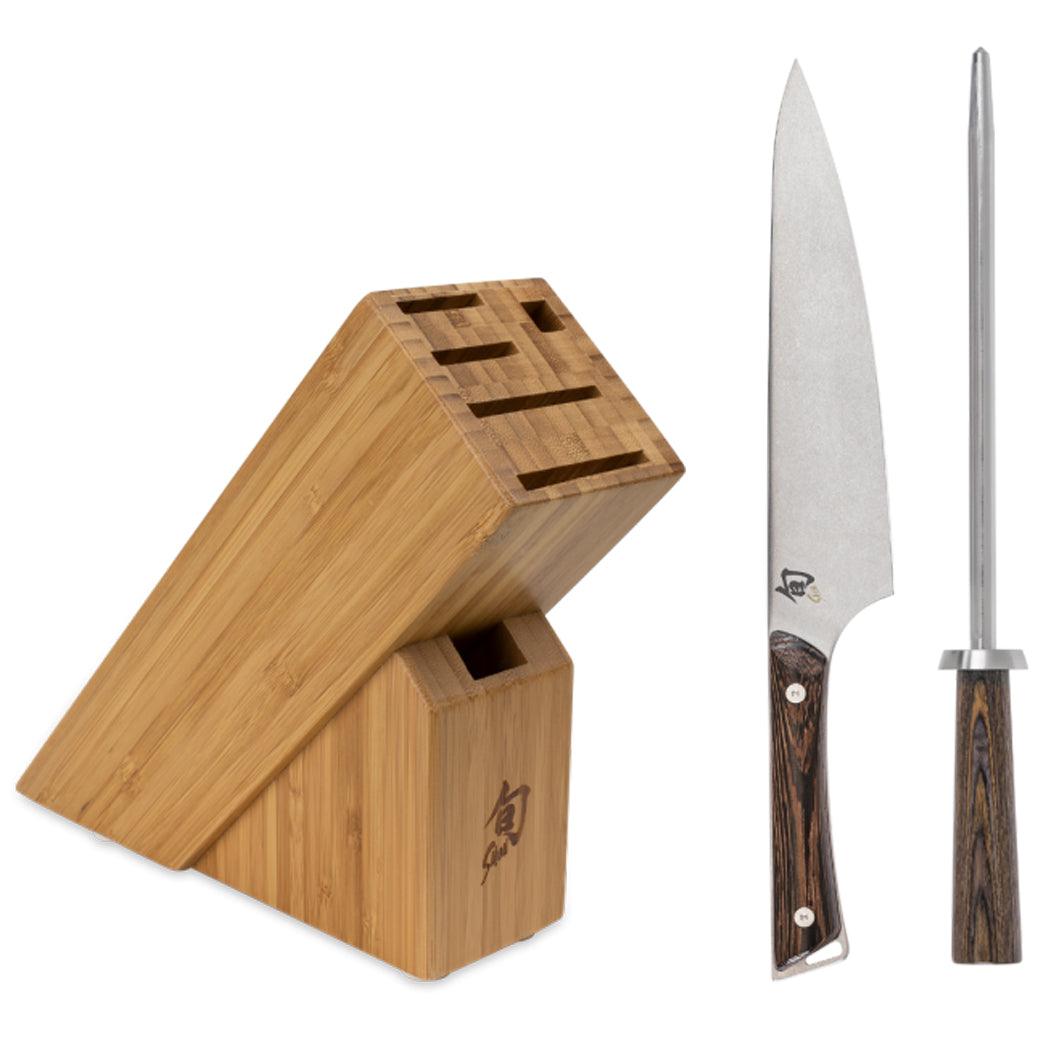 Shun Kanso 3 Pc Build-a-Block Set: Chef's 8″, Combination Honing Steel and Slimline 6-Slot Block - J. L. Hufford