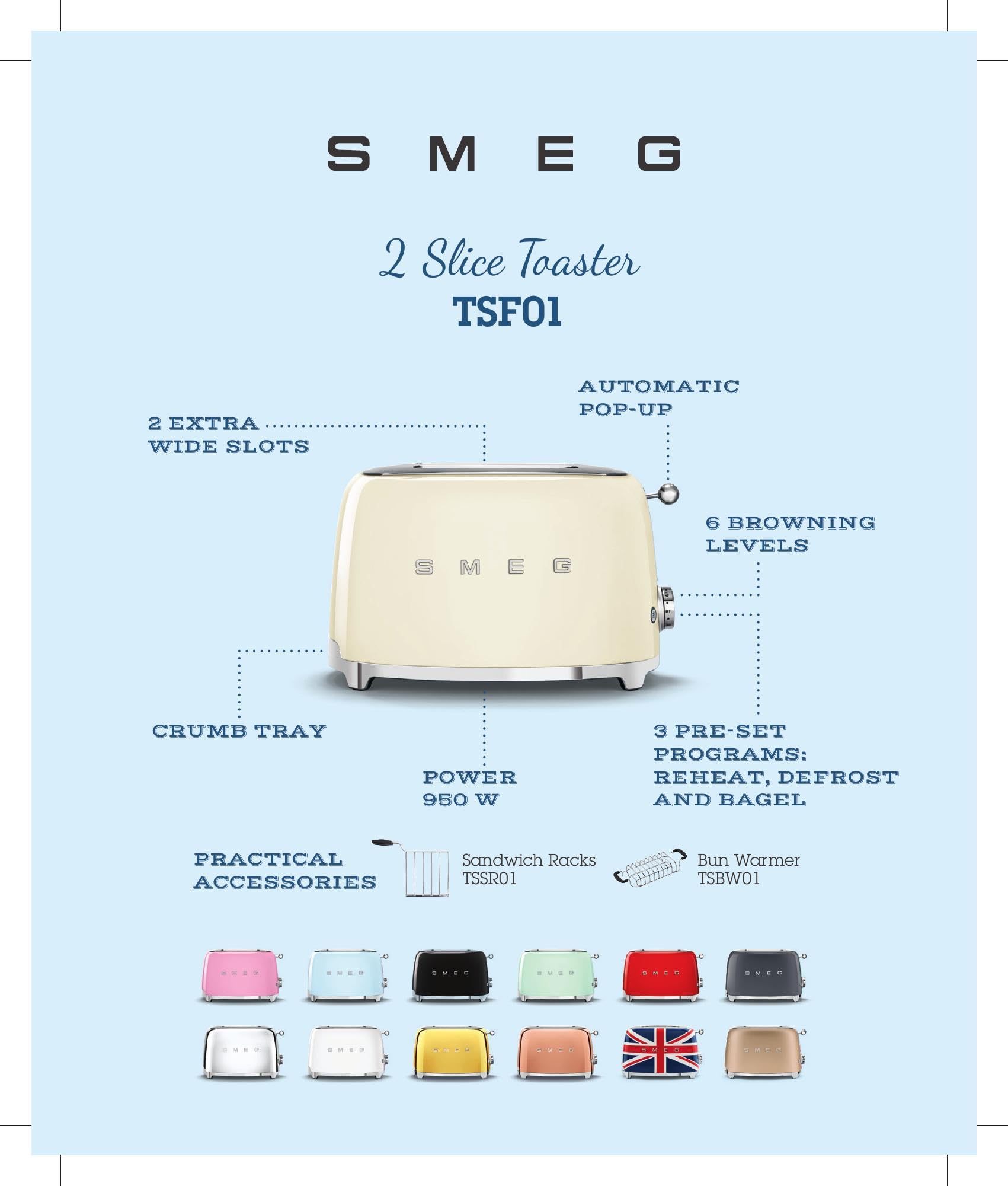 SMEG 50&#39;s Retro Style Electric 2-Slice Toaster