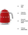 SMEG 50's Retro Style Electric Mini Kettle, 3 Cup