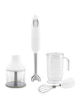 SMEG Handheld Immersion Blender with Beaker, Chopping Bowl w/Lid, Wire Whisk, 5 Speed Controls, made with Stainless Steel Blades and Ergonomic Design