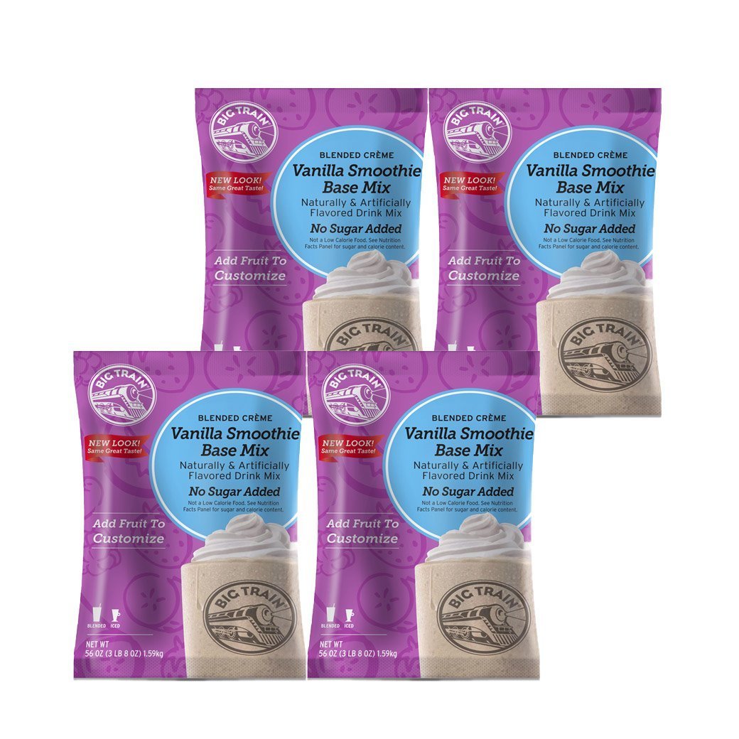 Big Train Blended Creme Frappe Vanilla Smoothie Base - No Sugar Added Big Train Blended Crème - 3.5 lb bags - Case of 4 - Single Flavor JL-Hufford