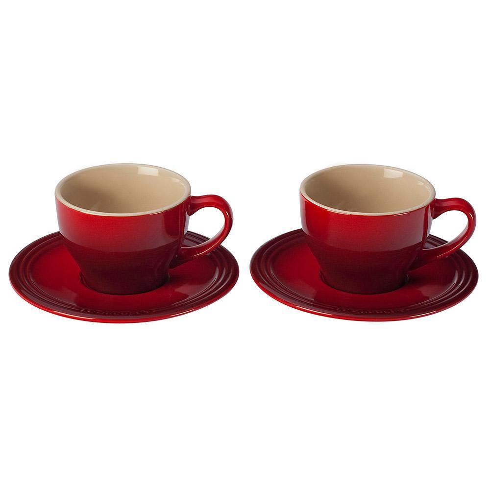 Le Creuset Coffee Mugs &amp; Espresso Cups Cerise Le Creuset Cafe Collection Cappuccino Cups and Saucers - Set of Two JL-Hufford